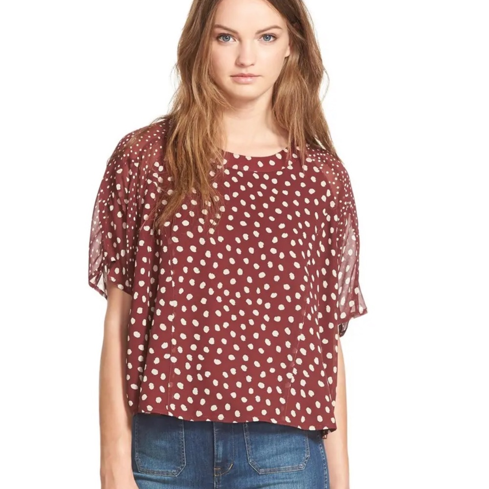 Madewell Cheetah Dot Silk Dolman Sleeve Top